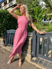 Skiro Pink Embroidered Bow Back Dress