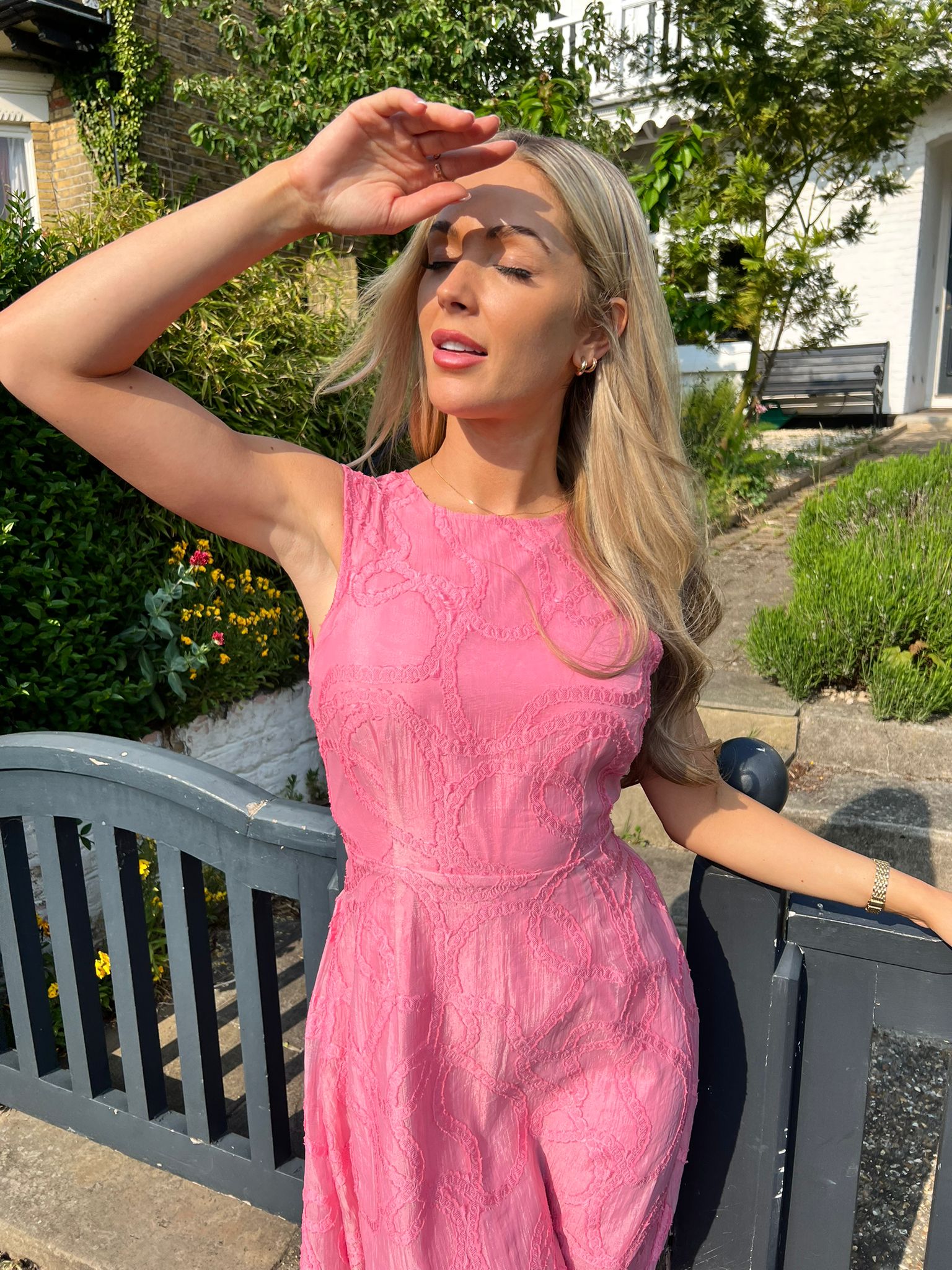 Skiro Pink Embroidered Bow Back Dress