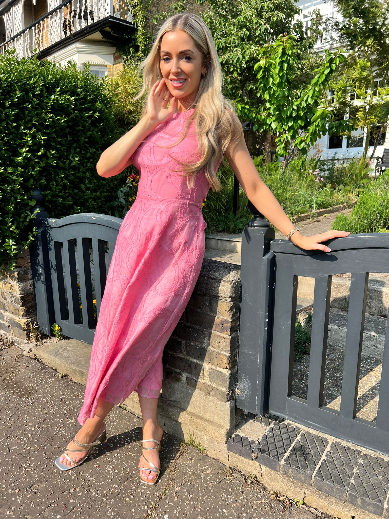 Skiro Pink Embroidered Bow Back Dress