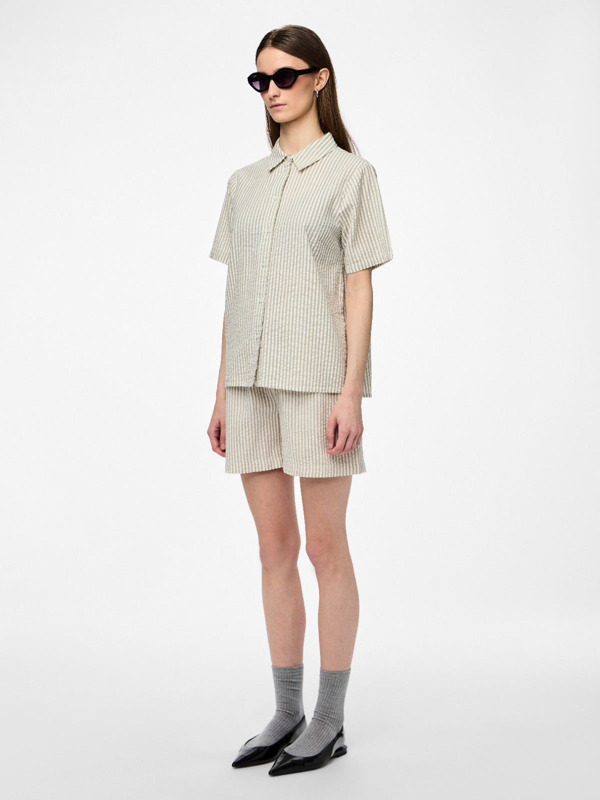 Pieces Sally Green Stripe Shorts