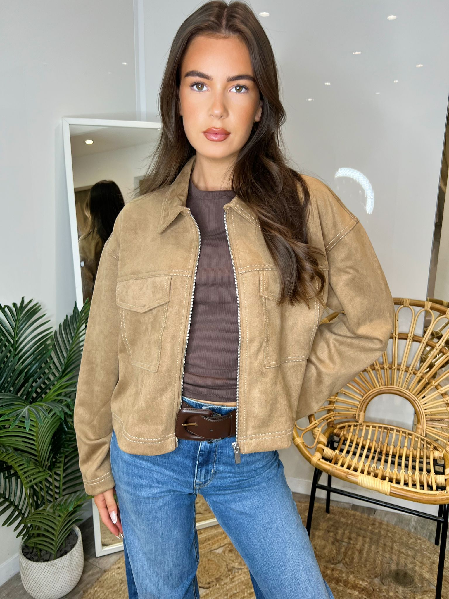 Only Stina Faux Suede Jacket in Tan/Taupe