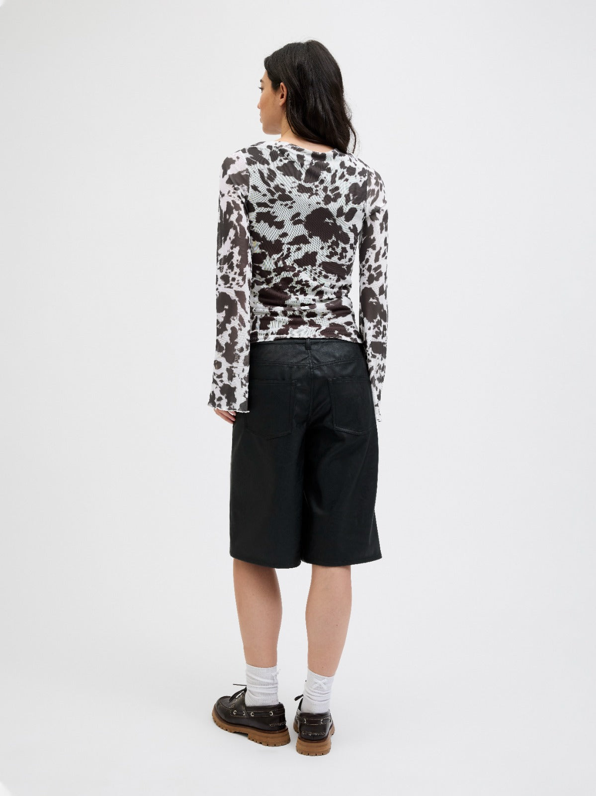 Minna Black Coffee Cow Mesh Long Sleeve Top