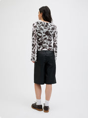 Minna Black Coffee Cow Mesh Long Sleeve Top