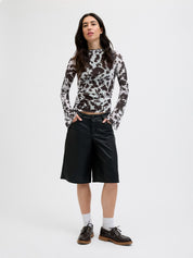 Minna Black Coffee Cow Mesh Long Sleeve Top