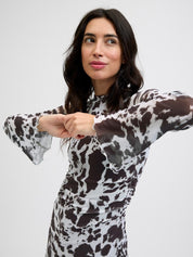 Minna Black Coffee Cow Mesh Long Mini Dress