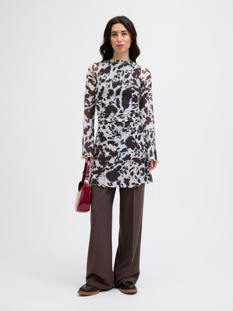 Minna Black Coffee Cow Mesh Long Mini Dress