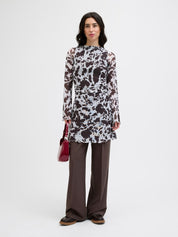 Minna Black Coffee Cow Mesh Long Mini Dress