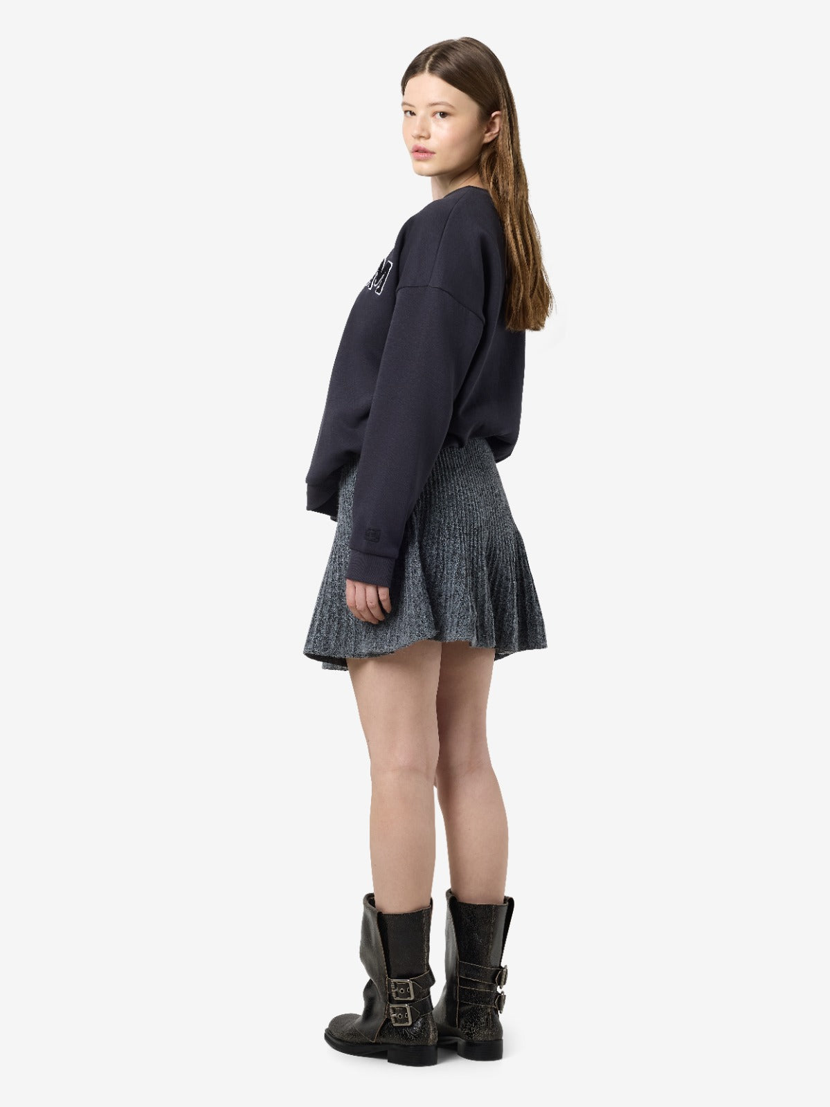 Nola Grey Knit Pleated Mini Skirt