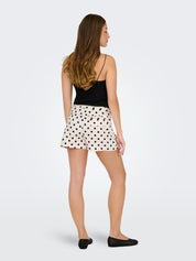 Tamila Cream Linen Polka-dot Pleat Shorts