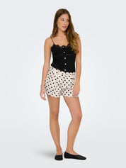 Tamila Cream Linen Polka-dot Pleat Shorts