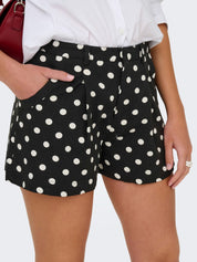 Tamila Black Linen Polka-dot Pleat Shorts