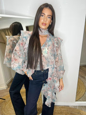 Sabrina Floral Flounce Scarf Detail Shirt