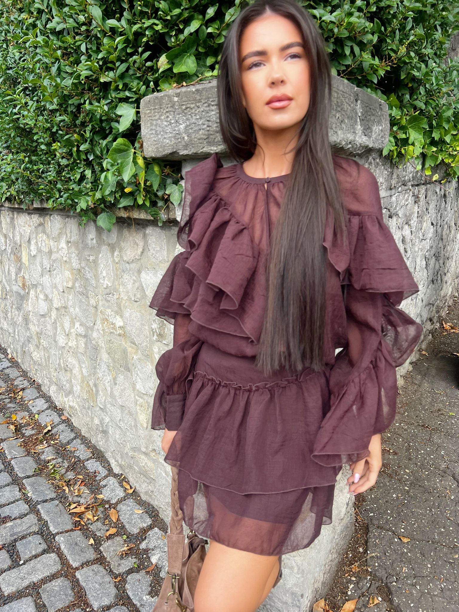 Sabrina Brown Flounce Mini Skirt