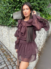 Sabrina Brown Flounce Mini Skirt