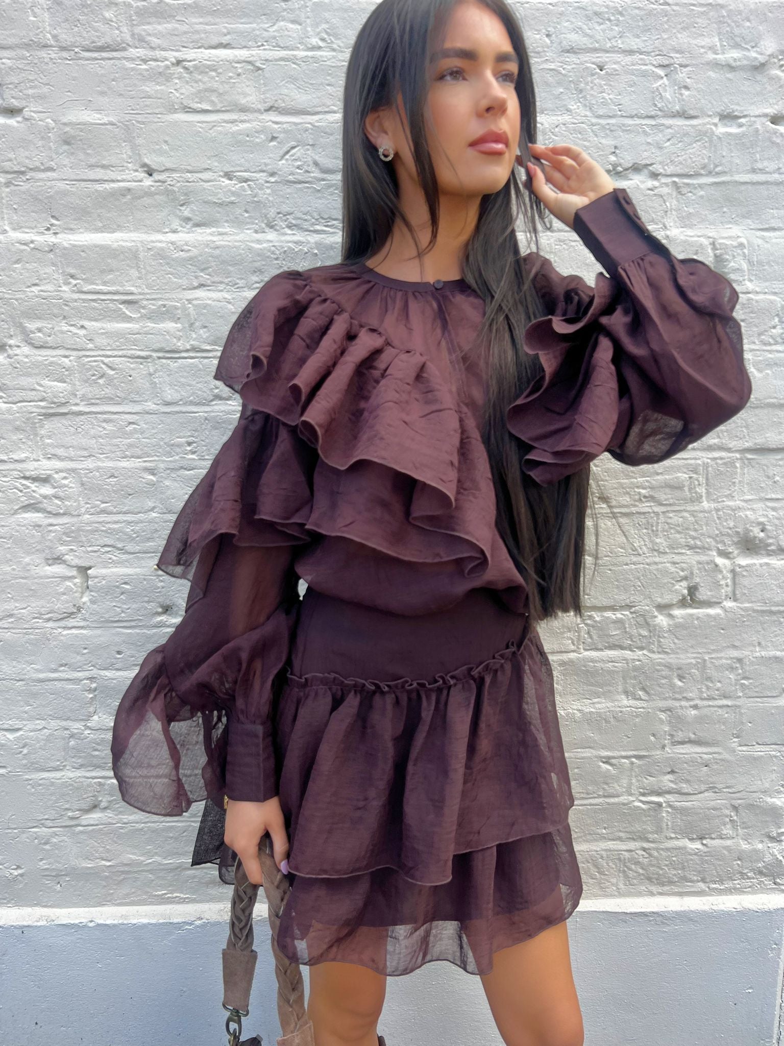 Sabrina Brown Flounce Mini Skirt