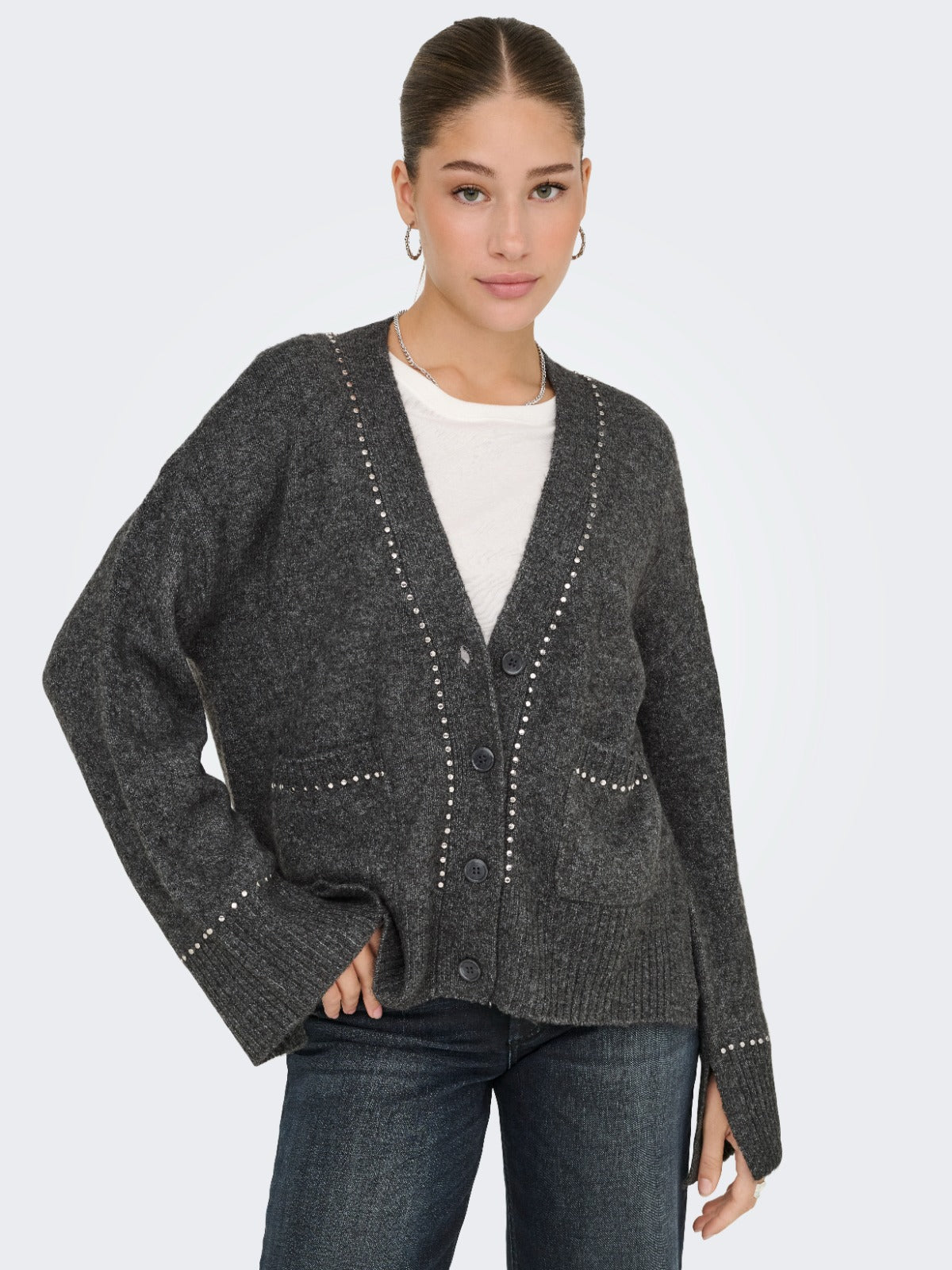 Elsie Grey Stud Detail Cardigan