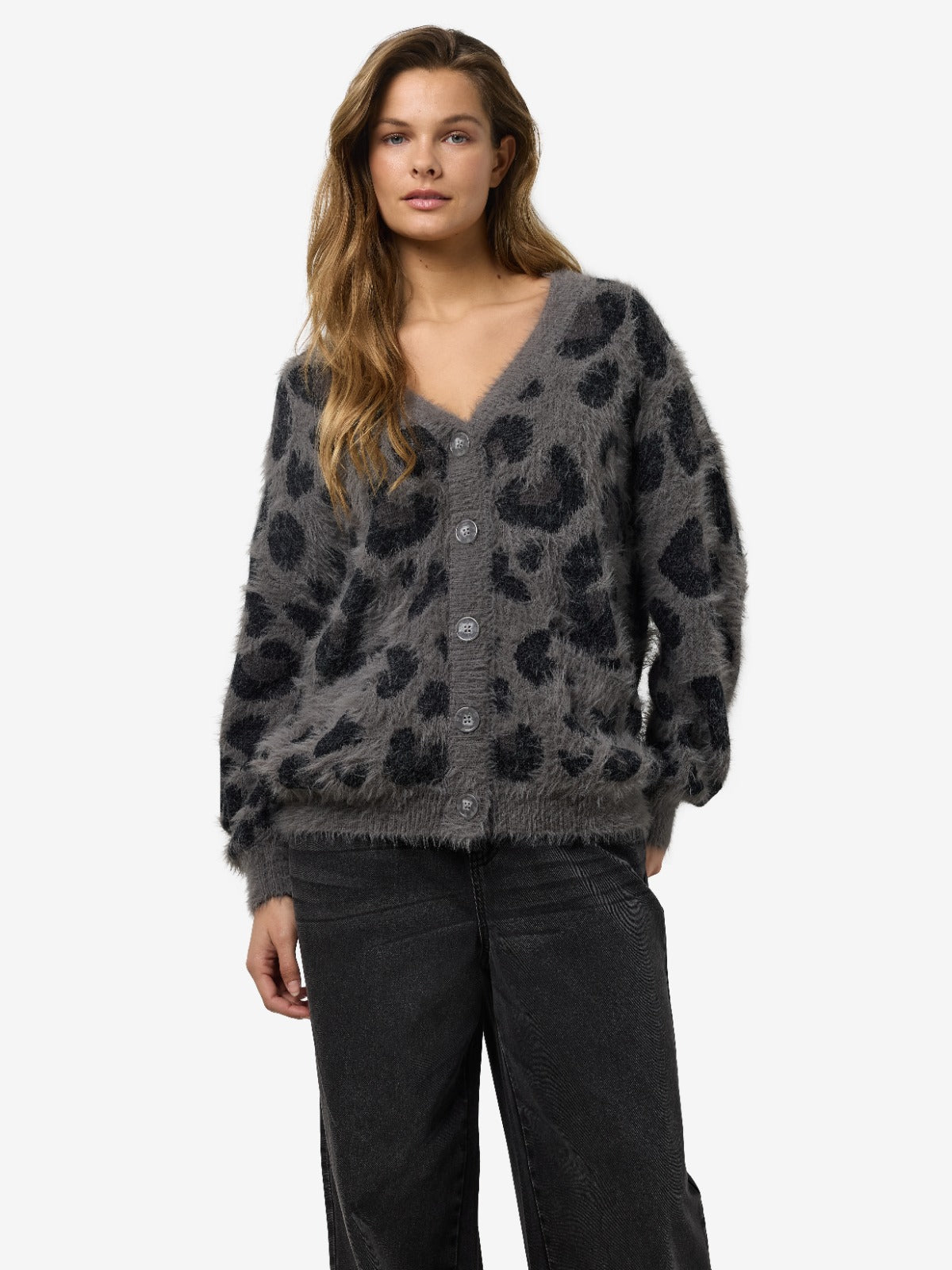 Flynn V-neck Fluffy Leopard Cardigan