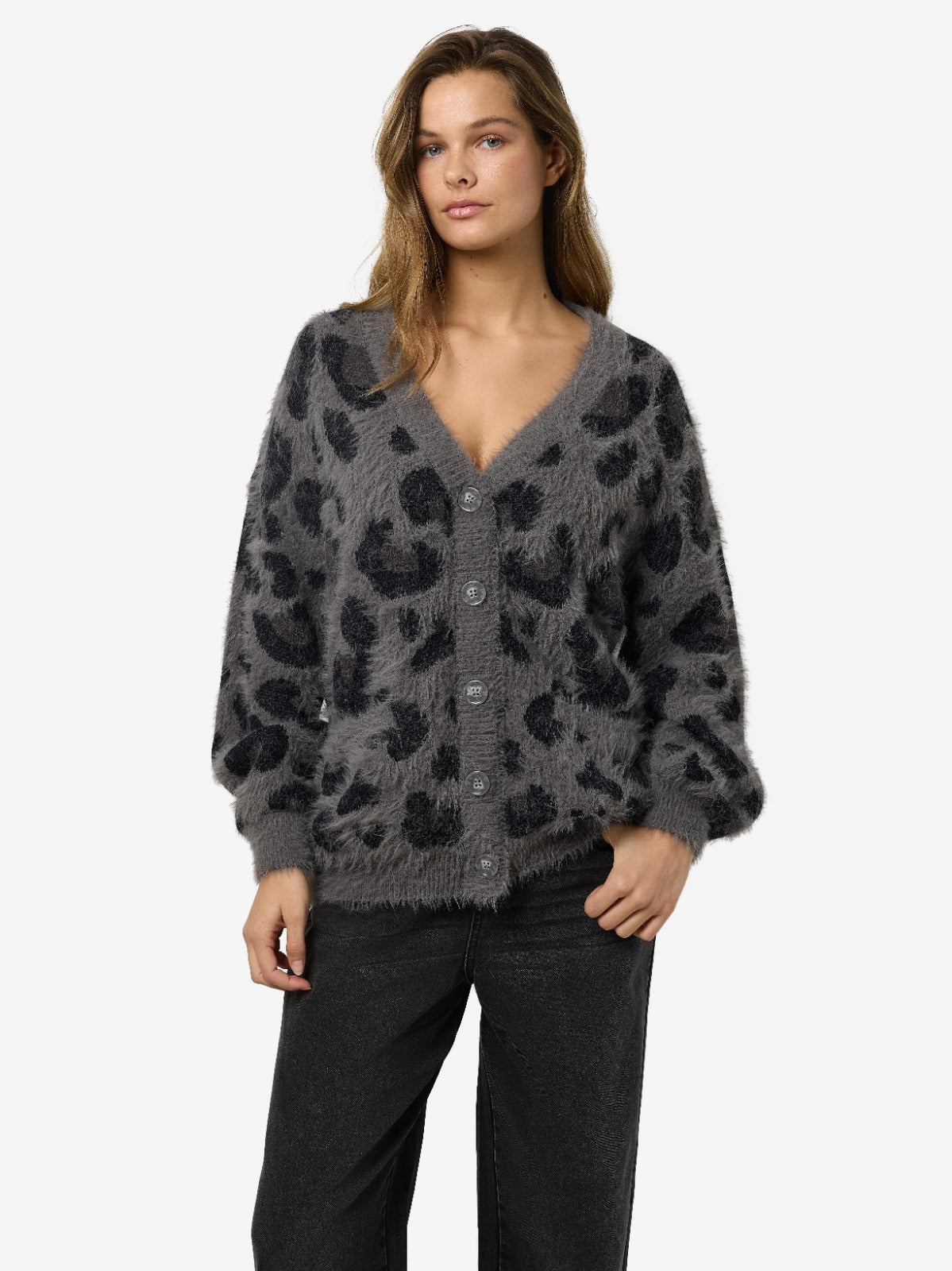 Flynn V-neck Fluffy Leopard Cardigan