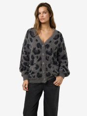 Flynn V-neck Fluffy Leopard Cardigan