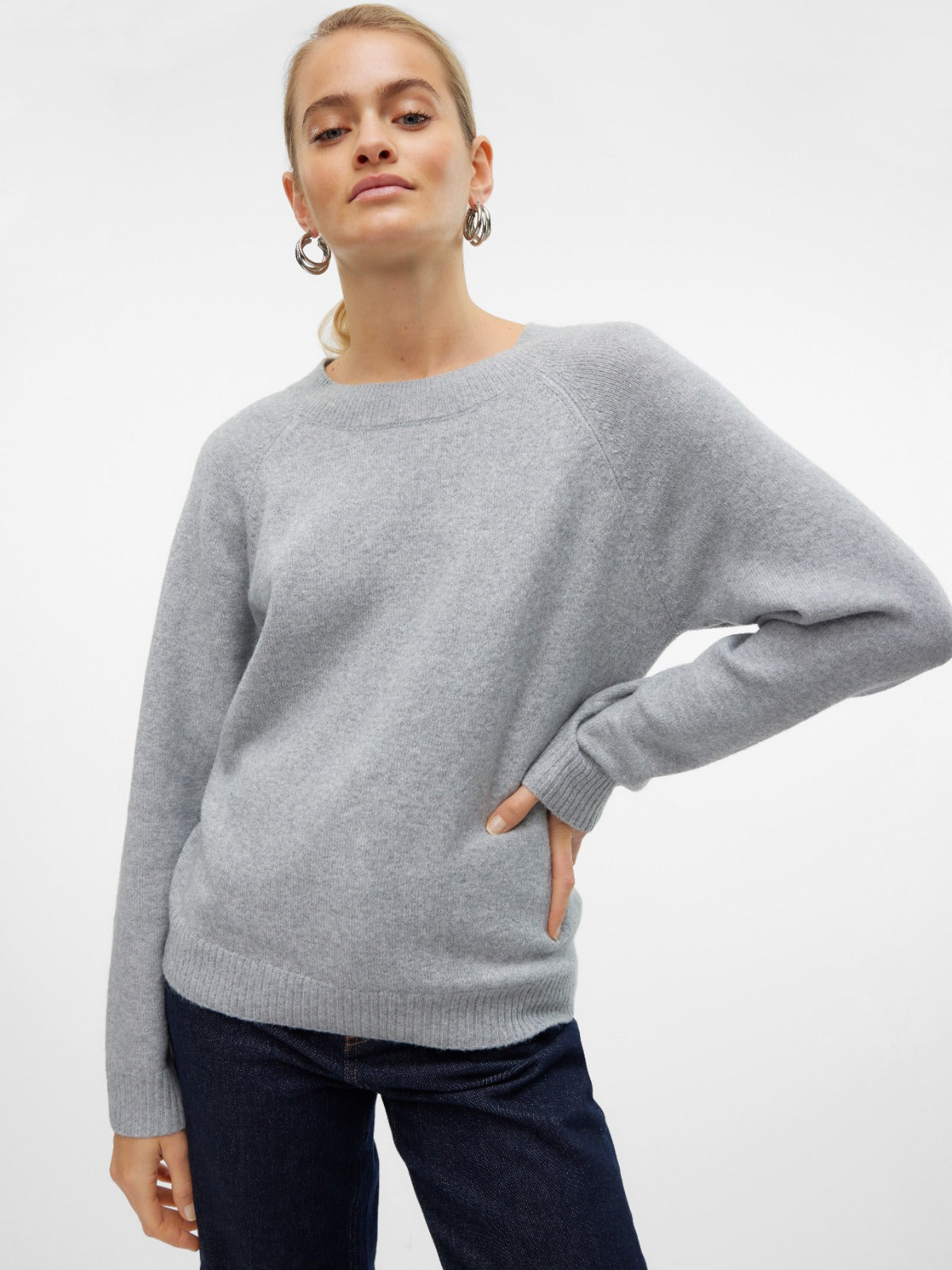 Doffy Grey Long Sleeve Knit Pullover