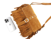 Suede Brown Across the Body Tassel, Buckle Bag