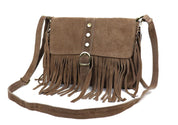 Suede Brown Across the Body Tassel, Buckle Bag