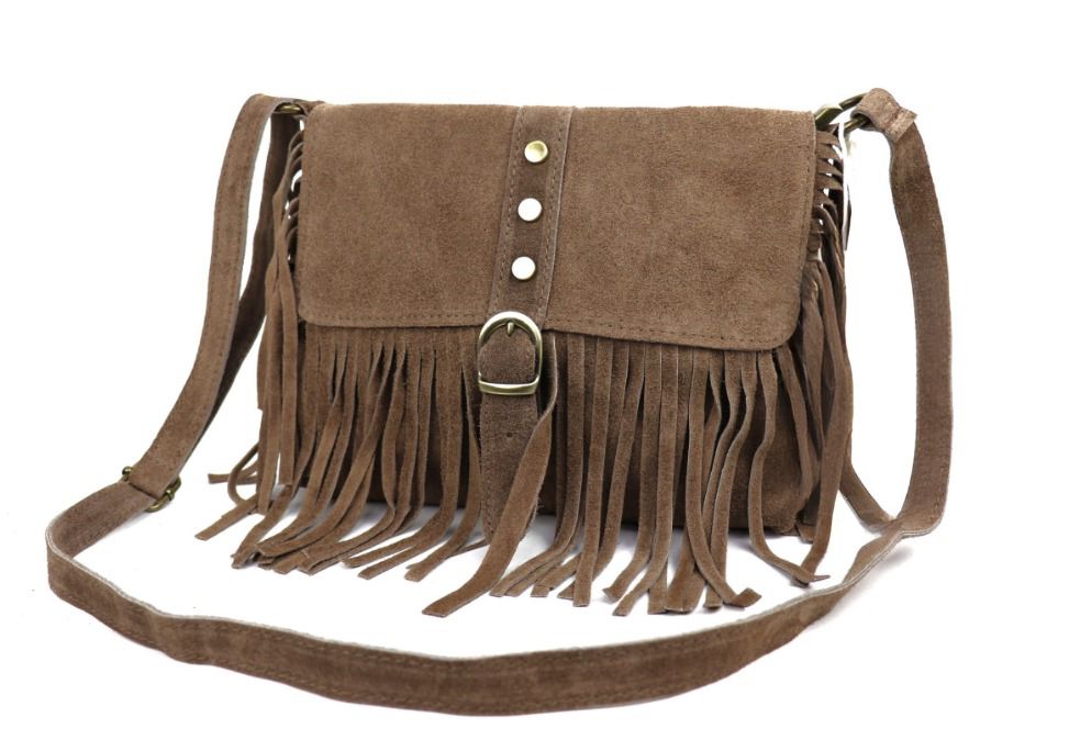 Suede Brown Across the Body Tassel, Buckle Bag