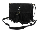 Suede Brown Across the Body Tassel, Buckle Bag