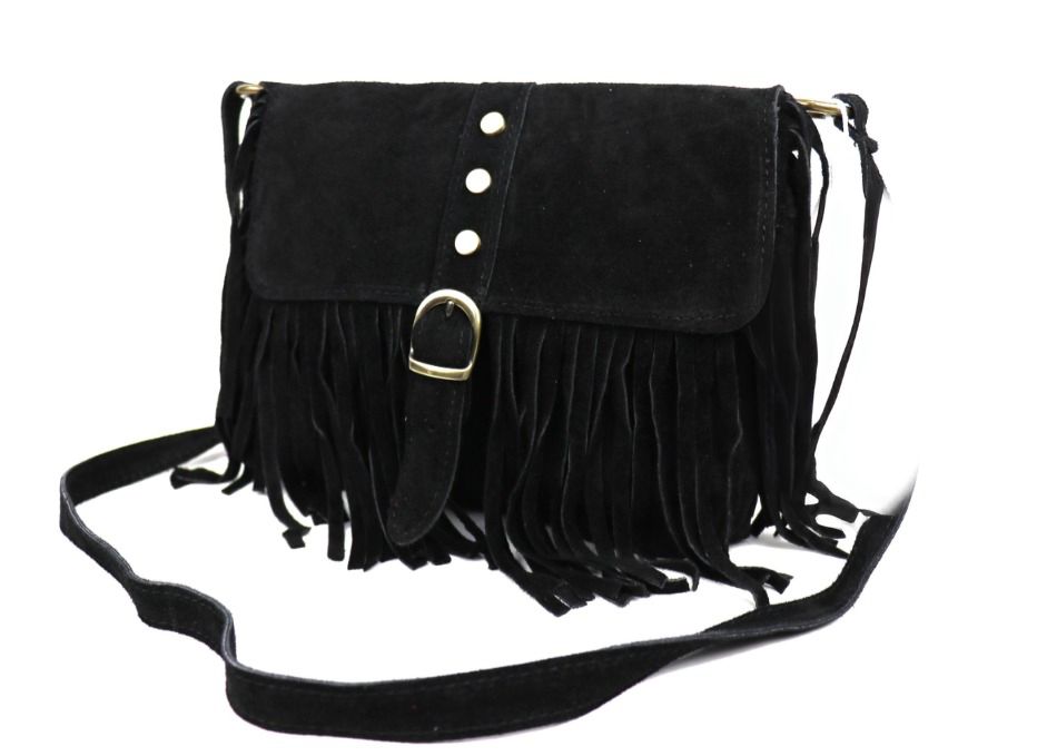 Suede Brown Across the Body Tassel, Buckle Bag