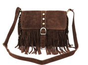 Suede Brown Across the Body Tassel, Buckle Bag