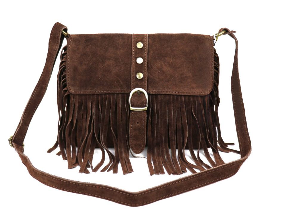 Suede Brown Across the Body Tassel, Buckle Bag