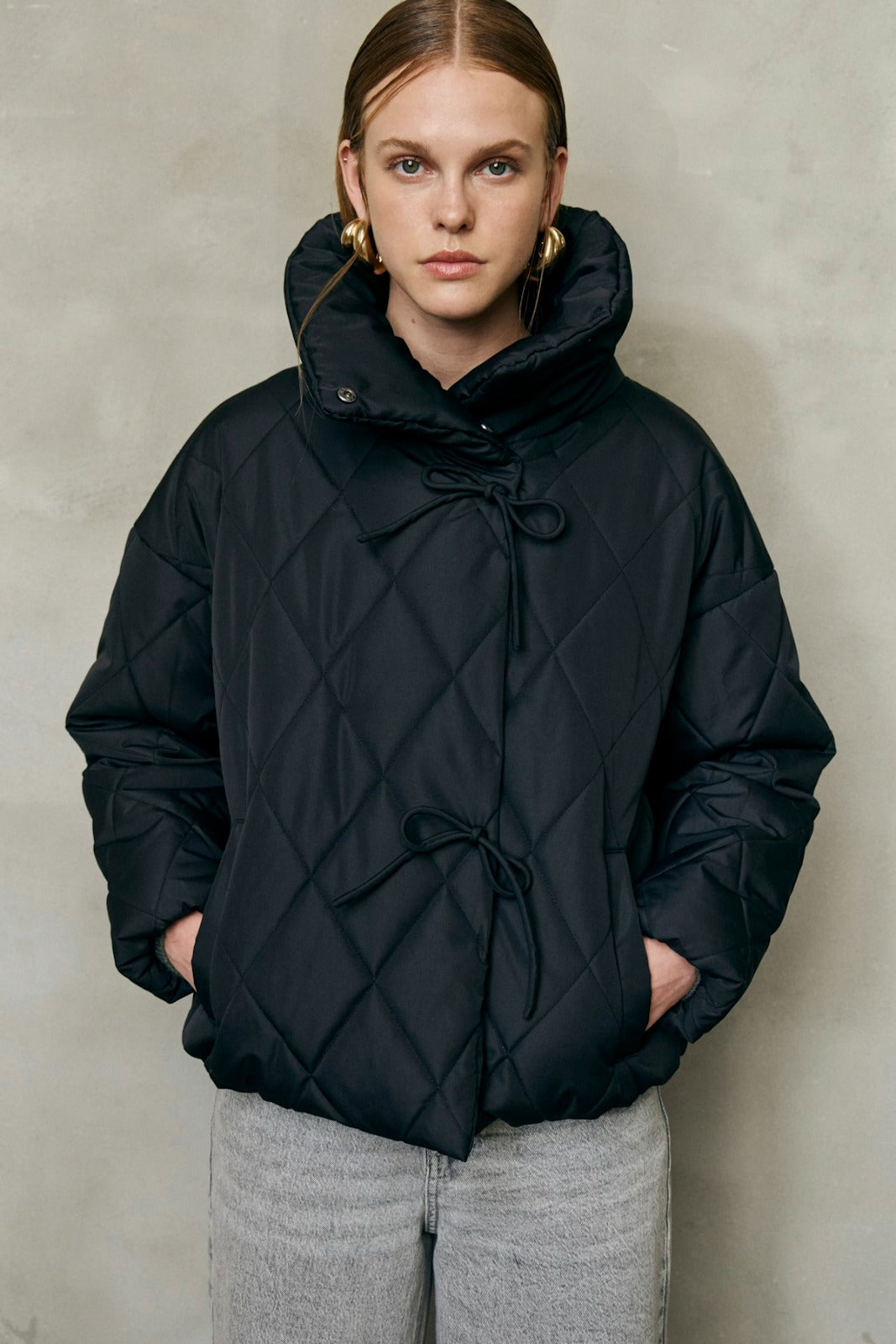 Bumble Black Quilted Tie Jacket