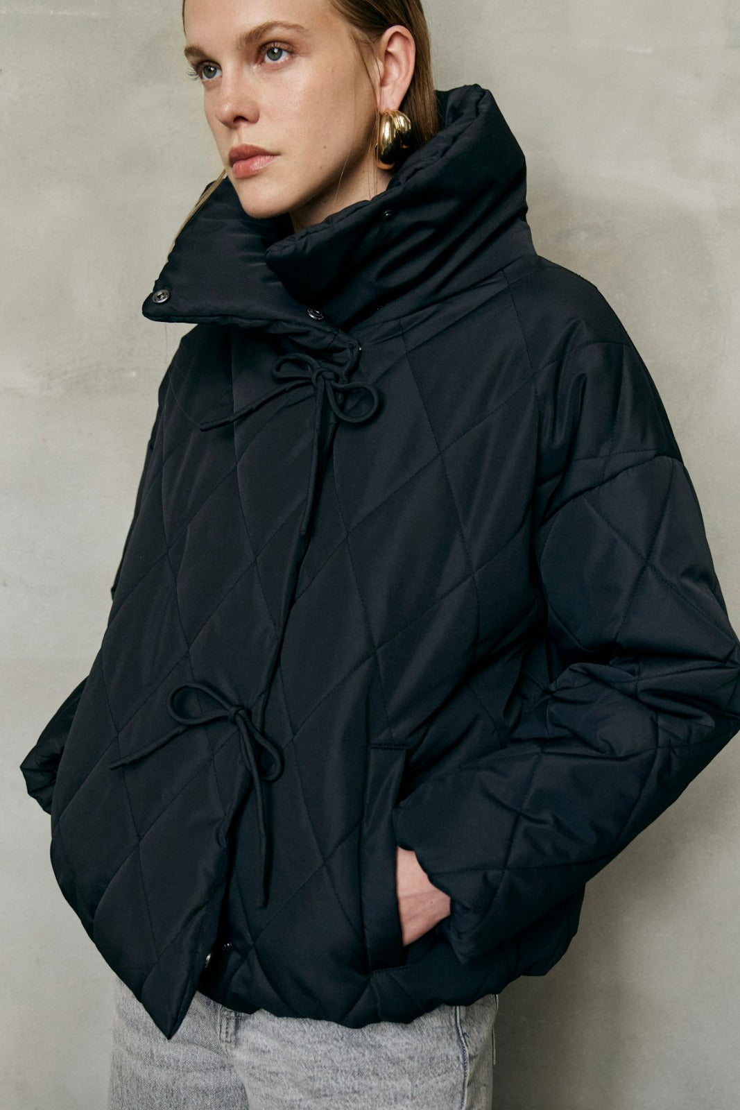 Bumble Black Quilted Tie Jacket