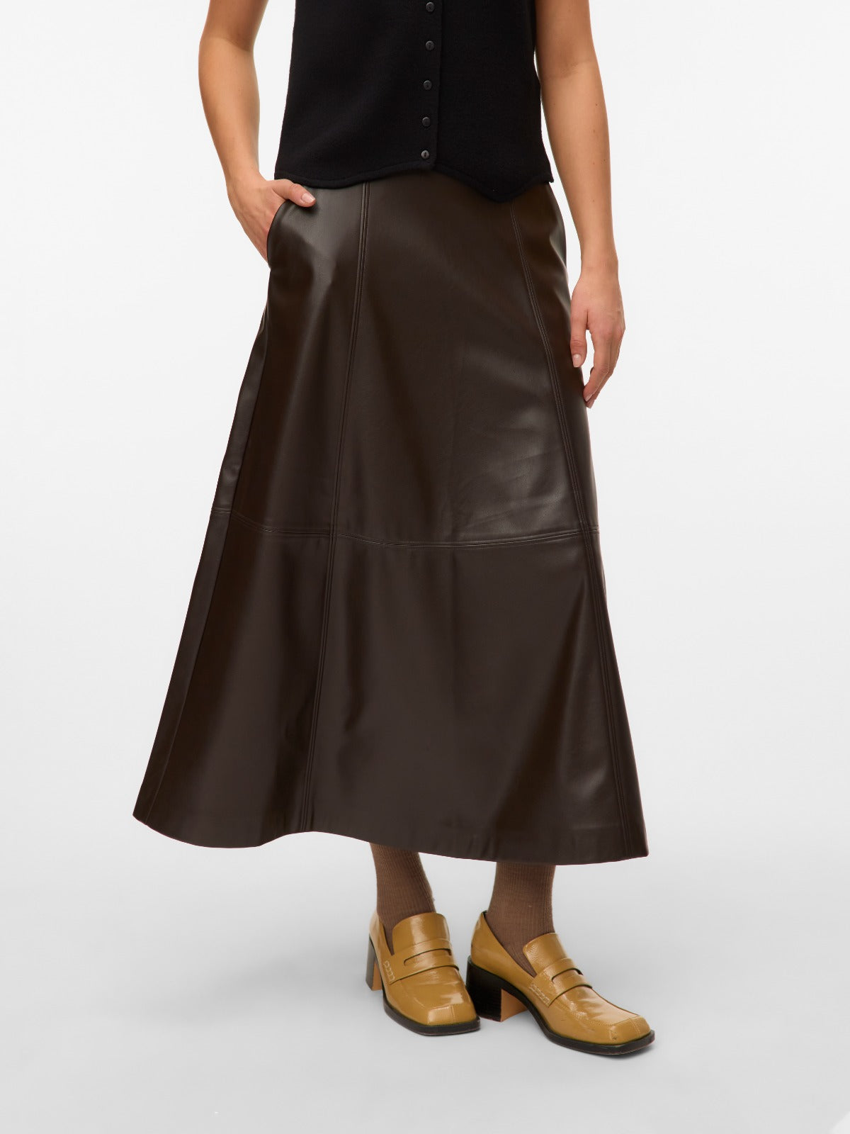 Olive Brown Coated Ankle Skirt