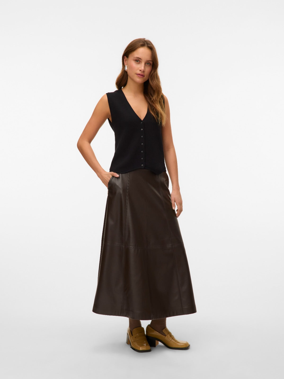 Olive Brown Coated Ankle Skirt