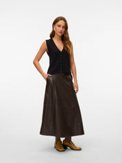 Olive Brown Coated Ankle Skirt