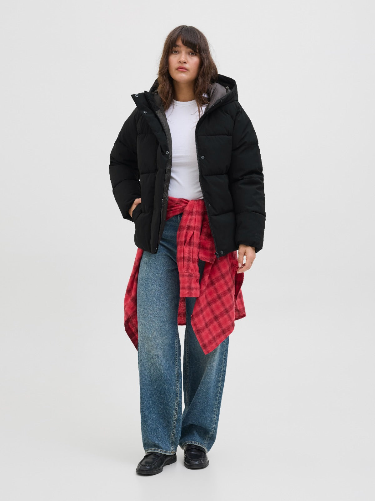 Global Black Hooded Puffer Jacket