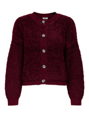 Eira Fluffy Burgundy O-neck Cardigan
