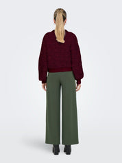 Eira Fluffy Burgundy O-neck Cardigan