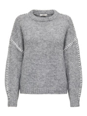 Zoey Light Grey Stitch-Contrast Pullover