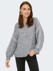 Zoey Light Grey Stitch-Contrast Pullover