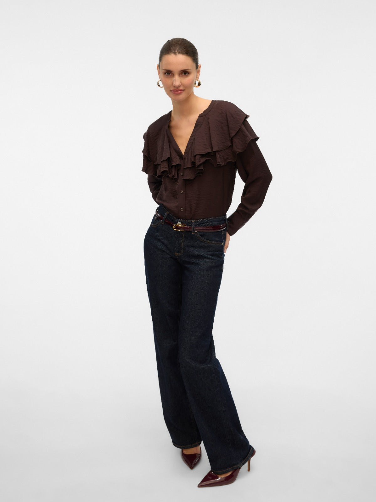 Lizzi Brown Flounce Blouse