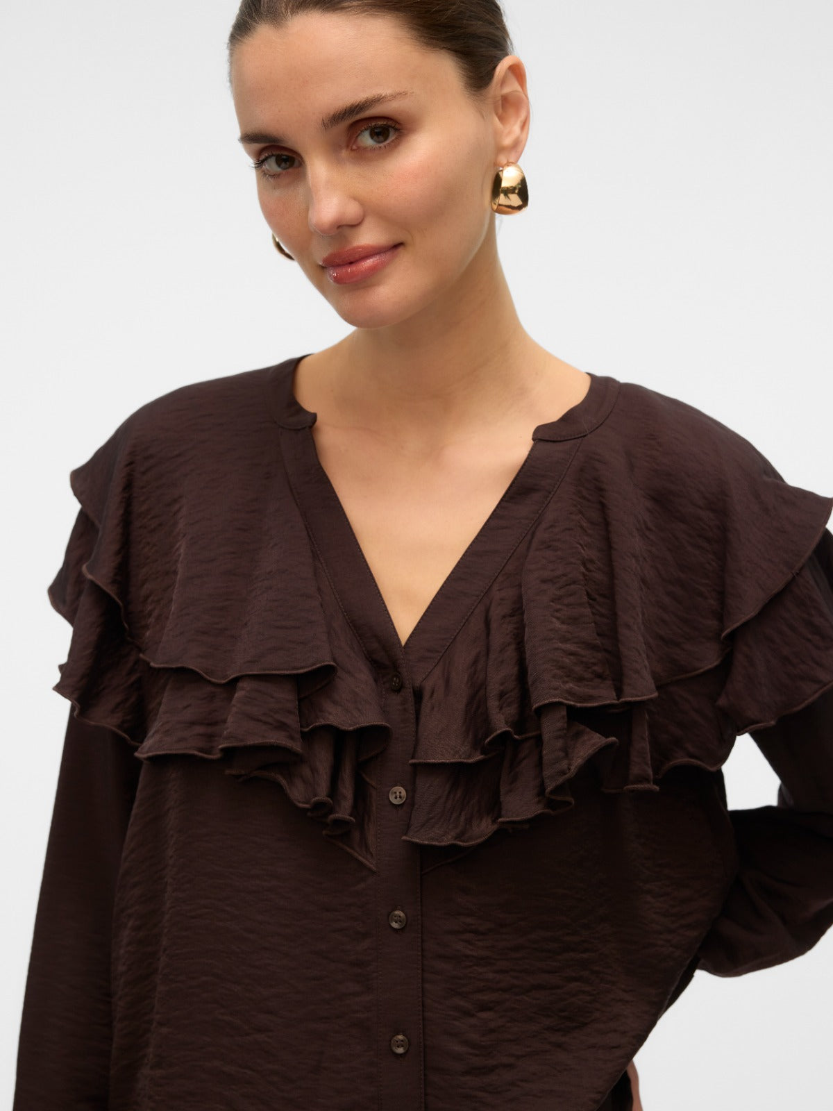 Lizzi Brown Flounce Blouse