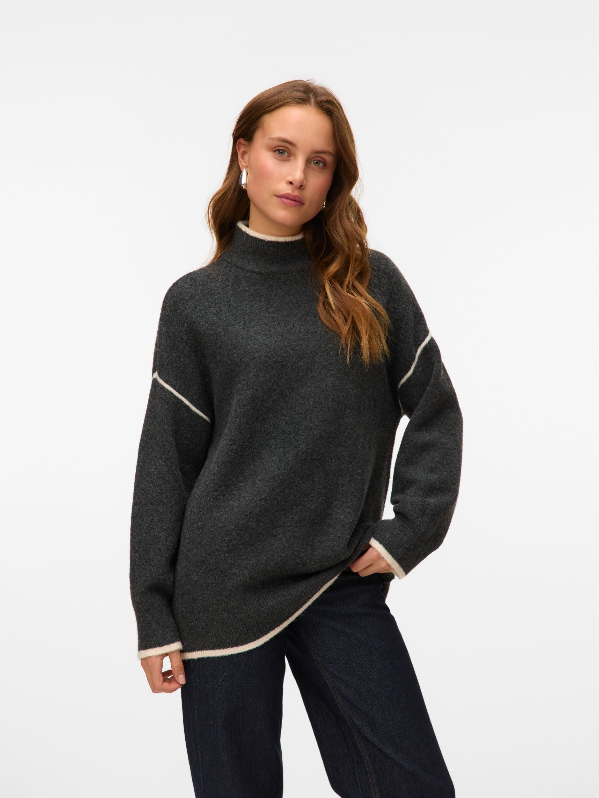 Fan Grey high Neck Longline Pullover