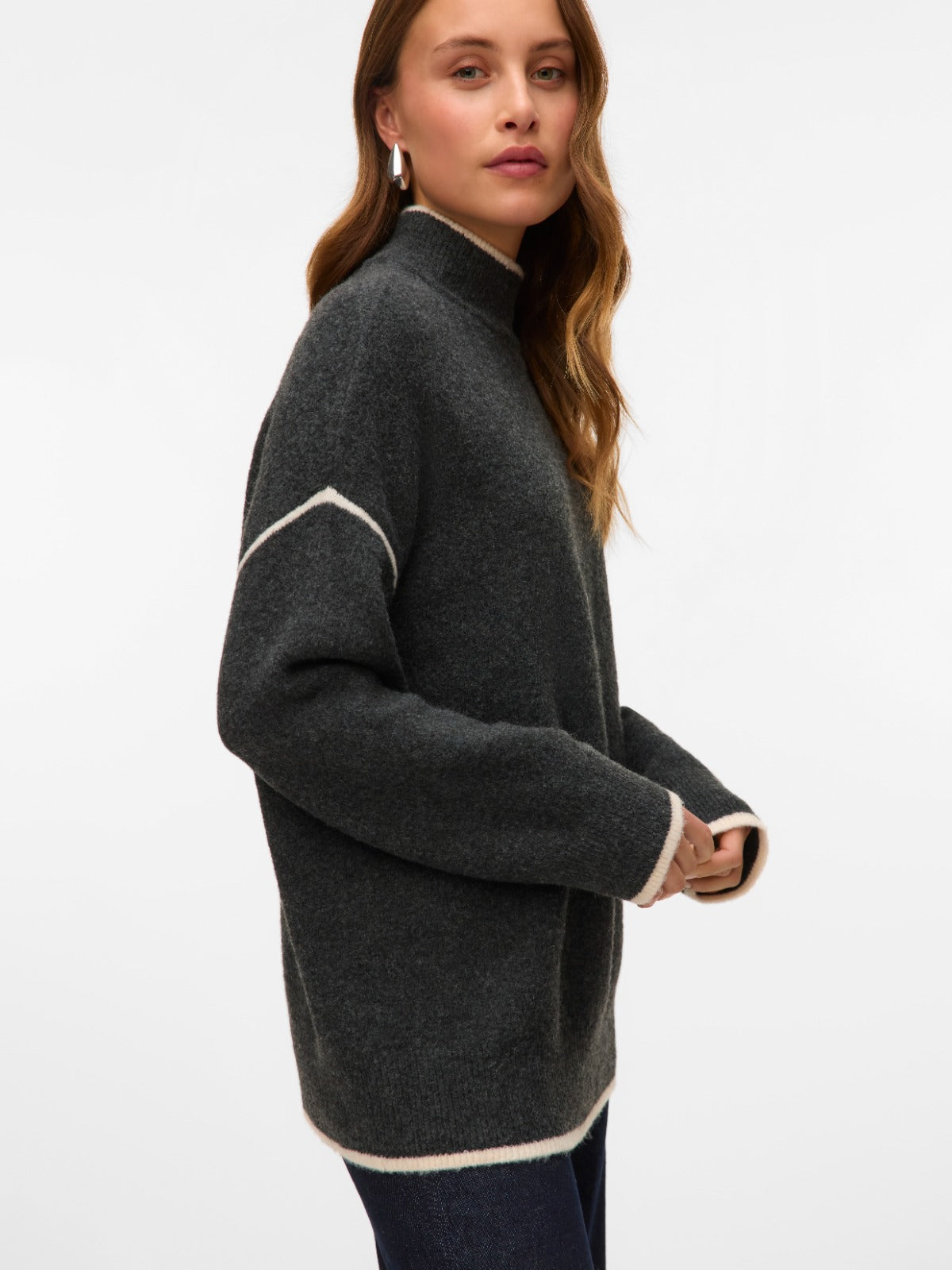 Fan Grey high Neck Longline Pullover