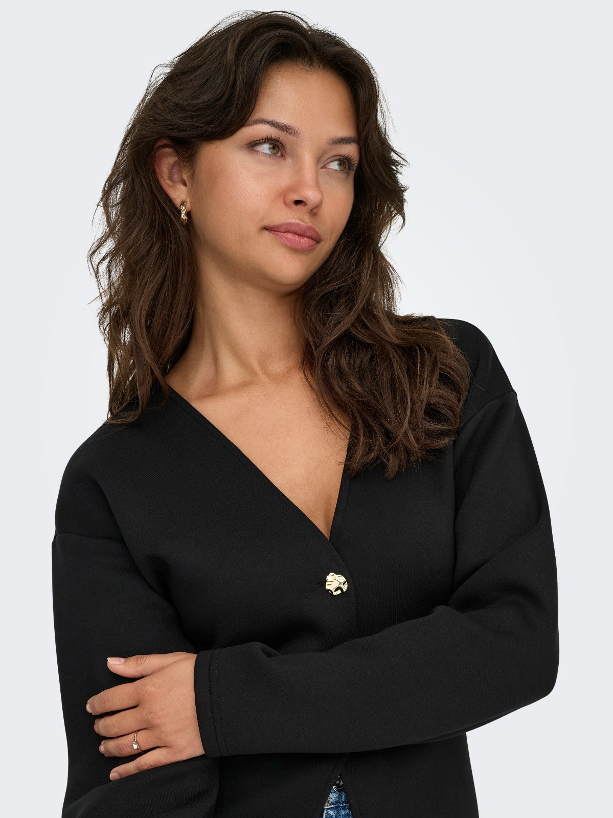 Naomi Black Knit Blazer with Gold Buttons