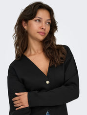 Naomi Black Knit Blazer with Gold Buttons