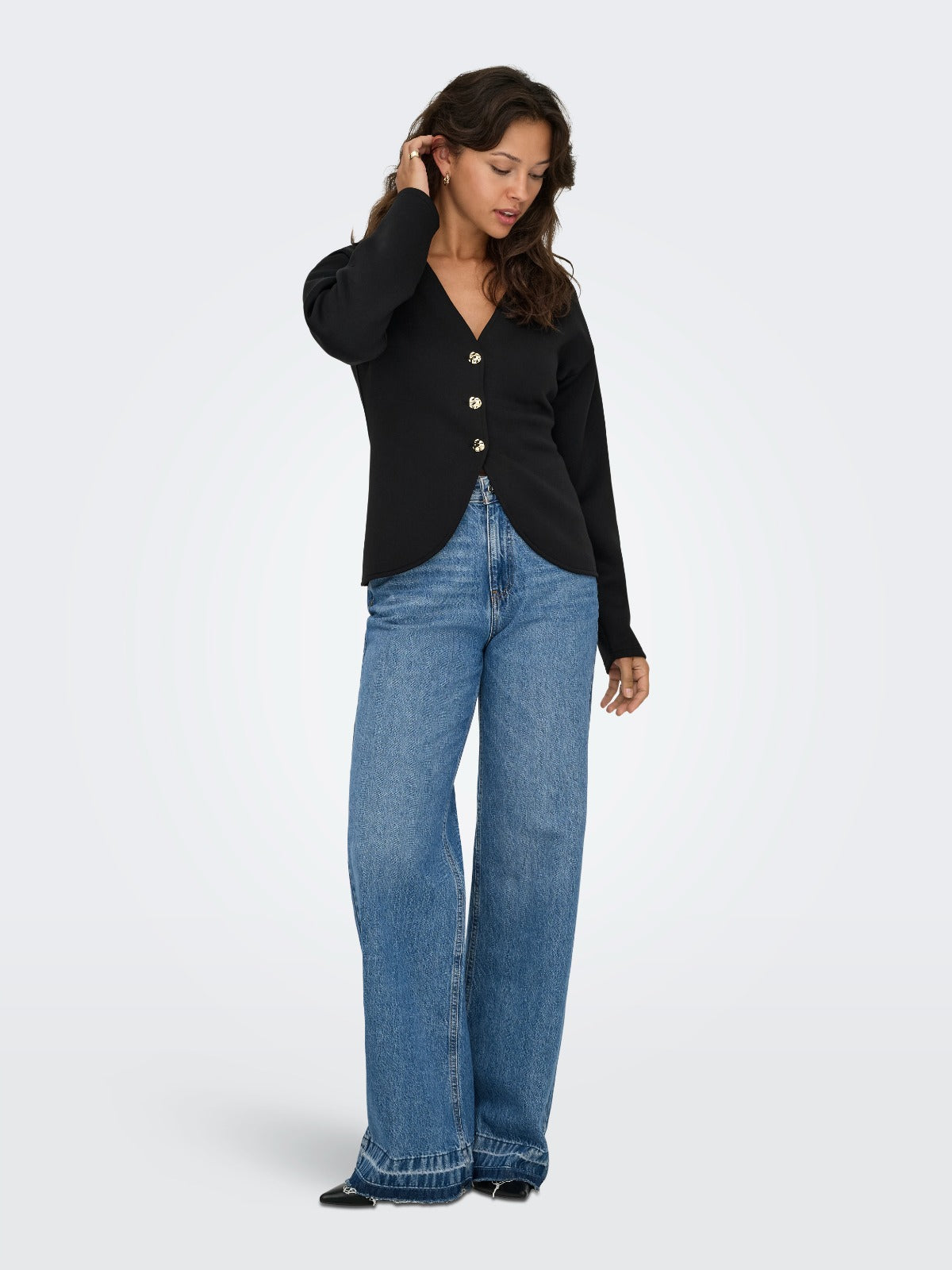 Naomi Black Knit Blazer with Gold Buttons