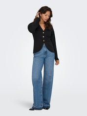 Naomi Black Knit Blazer with Gold Buttons