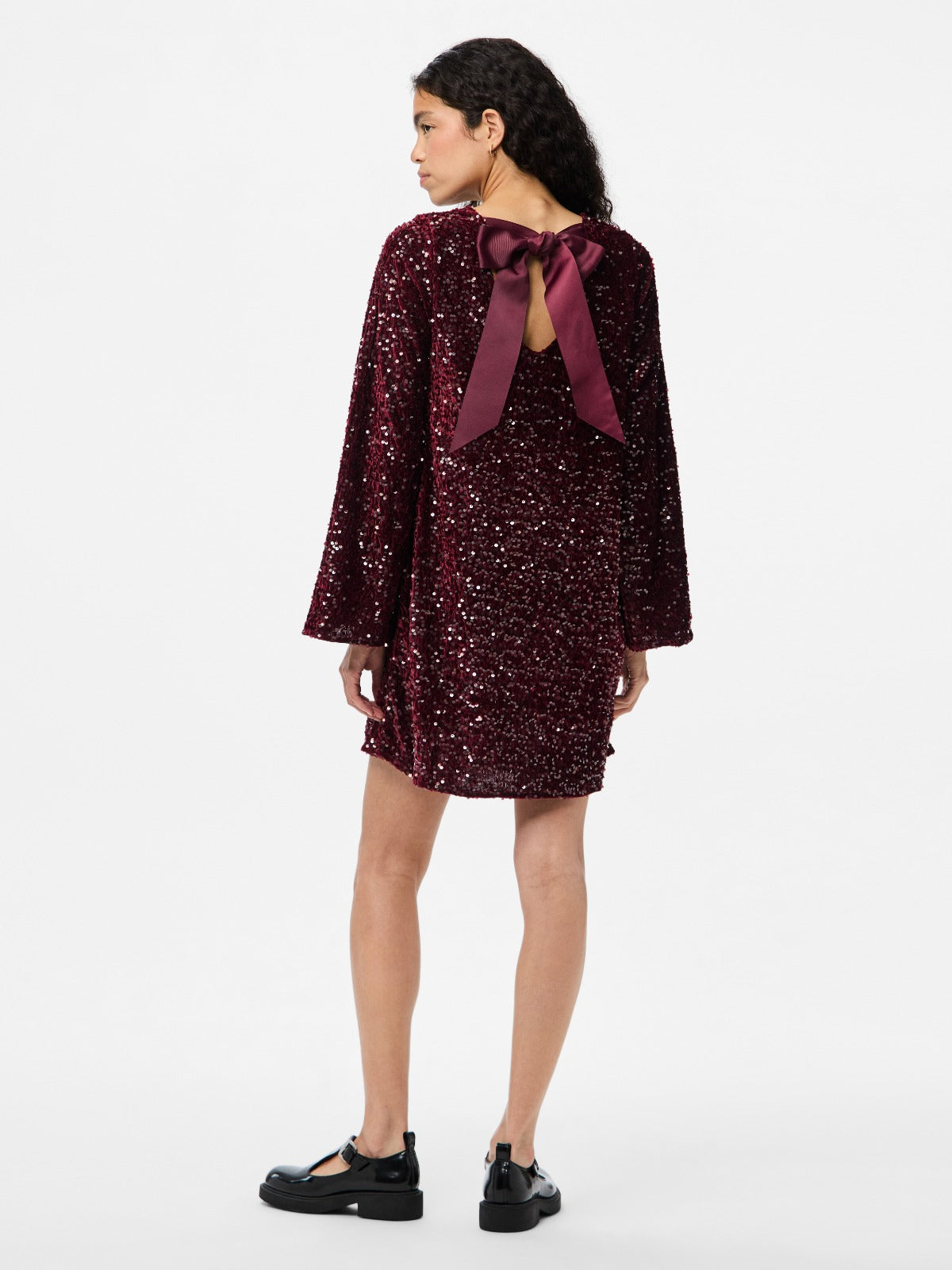 Kam Sequin Bow Back Swing Dress - Wine